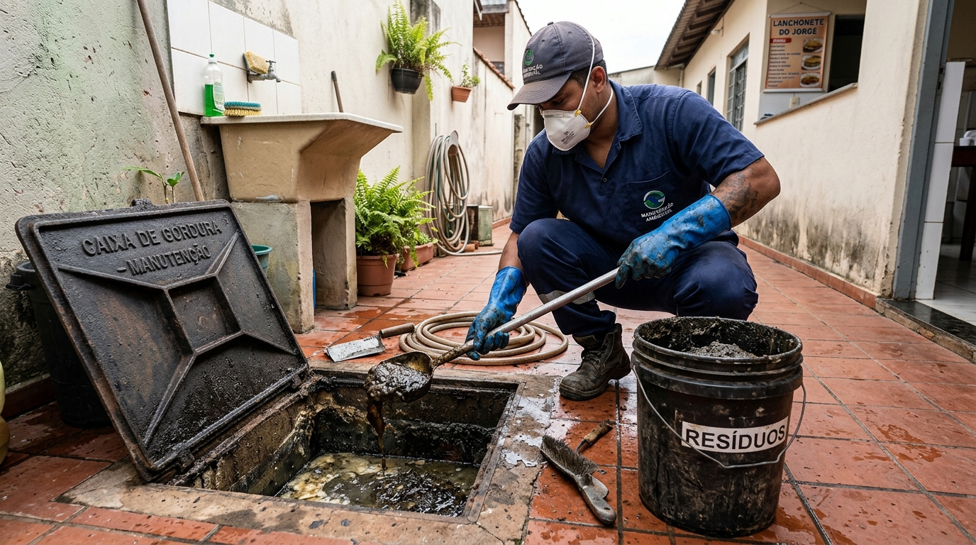 Remoção de resíduos da caixa de gordura em Goiânia-GO